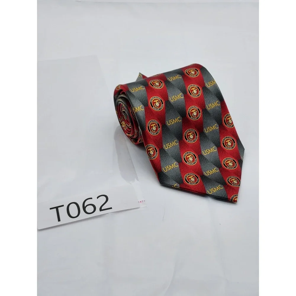 Eagles Wings USMC United States Marine Corps Red Grey Silk Necktie Military Tie